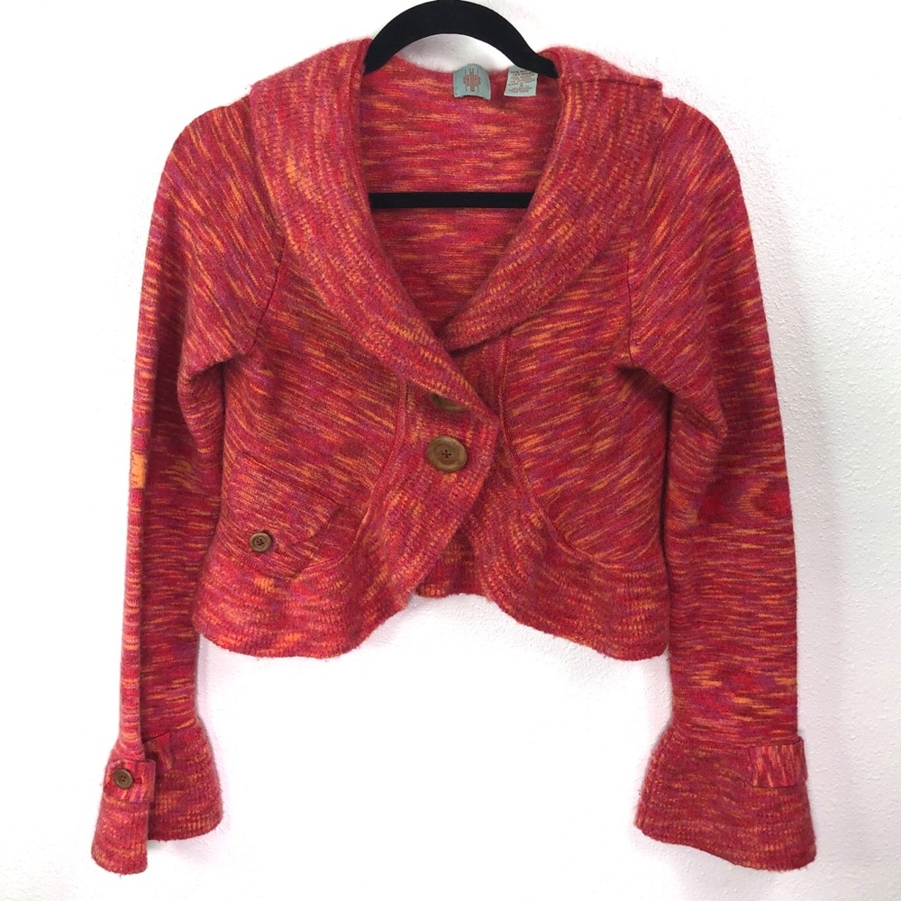 Anthropologie HWR Pink Orange Cropped Cardigan